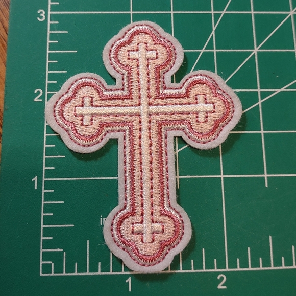 Hot Topic Accessories - 2/$10 Embroidered Cross Patch in Pink and Cream